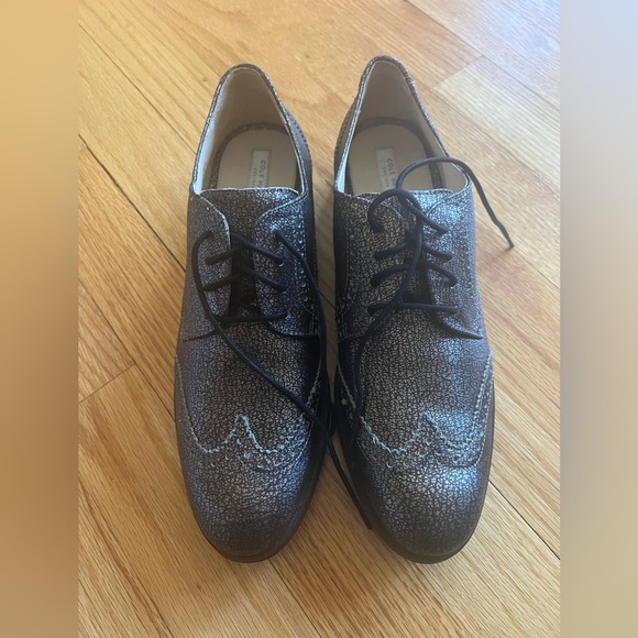 New COLE HAAN Grand Os Metallic Golden Leather Oxfords Flats Size 7.5 - Picture 4 of 6